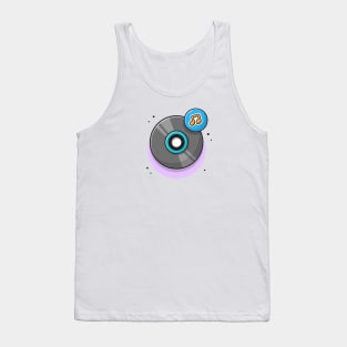 Vinyl Disk Music with Tune and Note of Music Cartoon Vector Icon Illustration (3) Tank Top